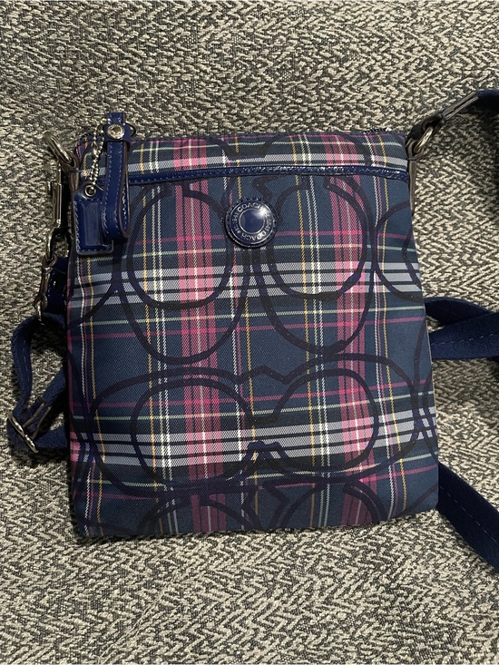 Coach Handbags - Coach Navy Tartan Plaid Poppy Crossbody with Pink and Yellow Accents
